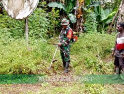 Anggota Pos Ramil Jita Koramil 1710-06/Agimuga Melaksanakan Pembersihan Pangkalan